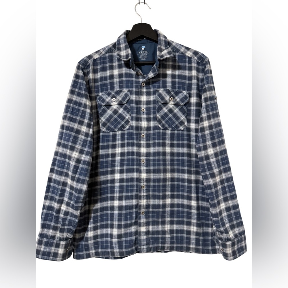 Kuhl Shirt Men’s Blue Dillingr Flannel Long Sleeve Button Up Hiking Casual